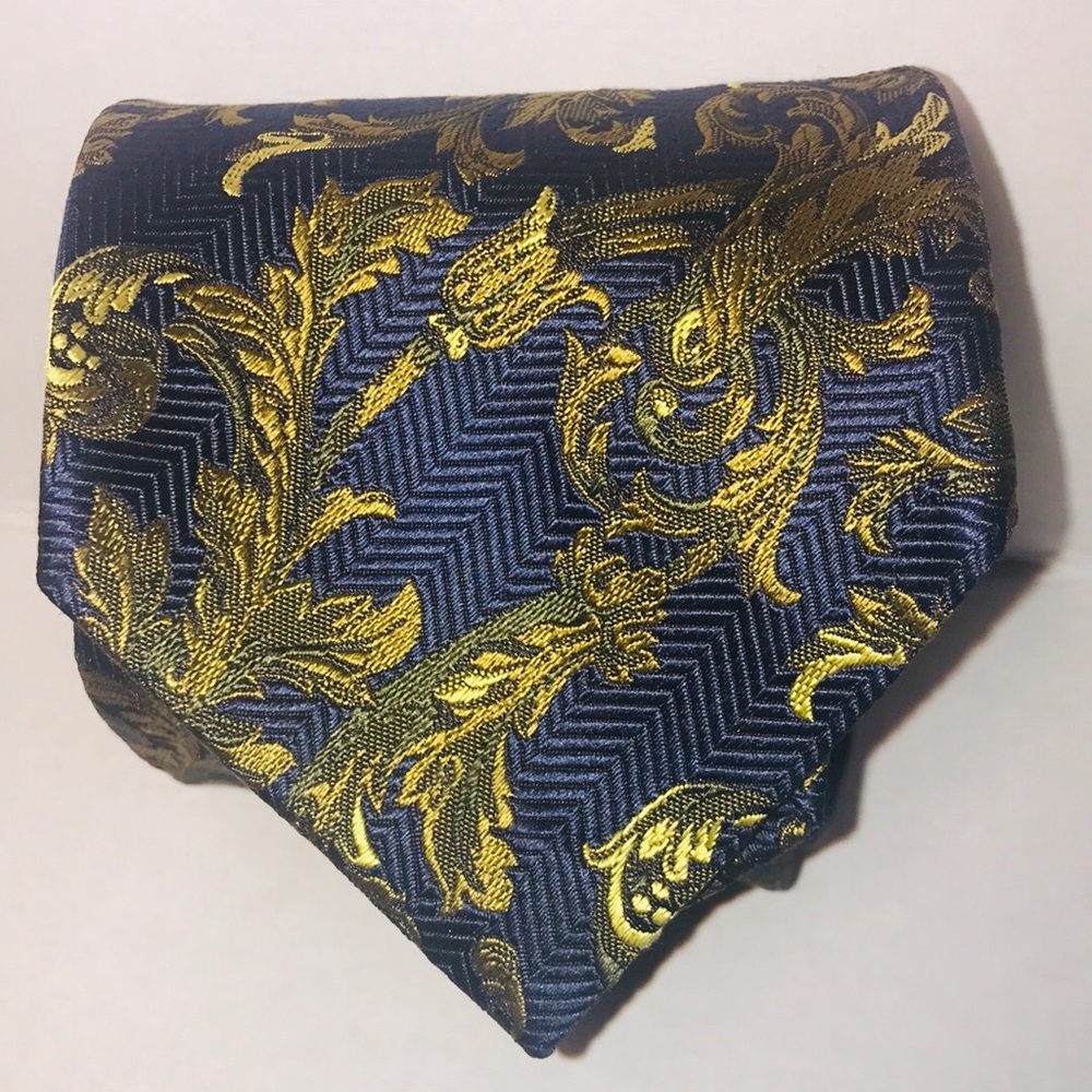 XMI Platinum Gold & Blue 100% Silk Mens Neck Tie